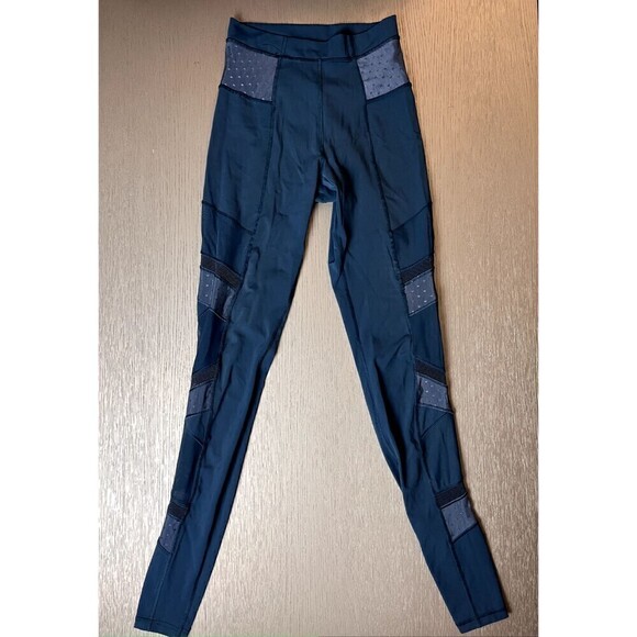 LULULEMON High Waist Blue Leggings Yoga Pants Size 4 Active Gym Wear Mesh - Picture 1 of 5